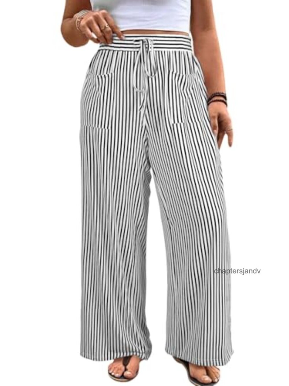 Plus Size Wide Leg Pants Elastic High Waist Striped Palazzo Lounge Trouser